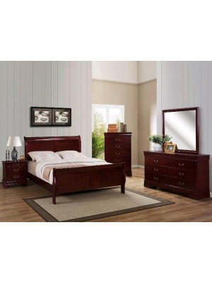 Louis Philip Cherry Queen Bed, Dresser, Mirror, & Nightstand